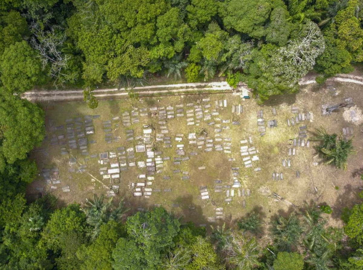 Drone photo of the Jodensavanne Cemetery (Stephen Fokké)