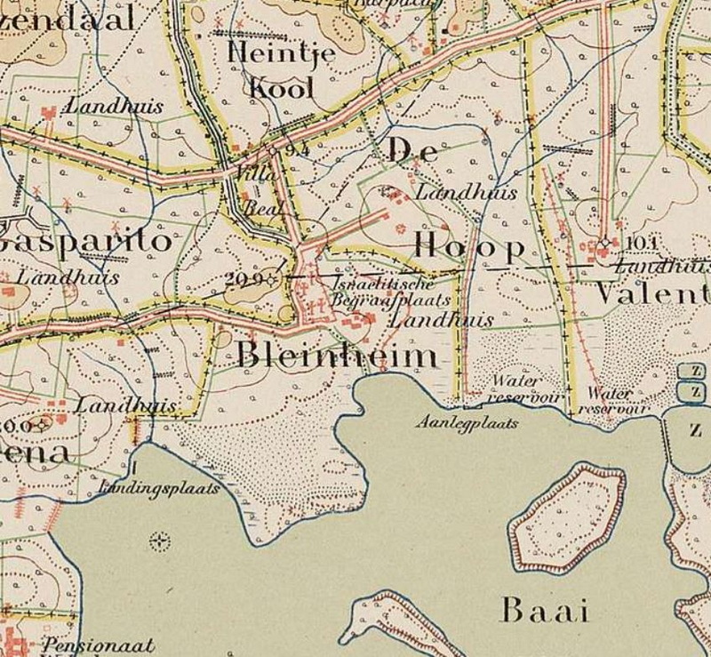 Detail van een Topografische Tekening uit 1911 met de locatie van de begraafplaats ten noorden van het Schottegat.