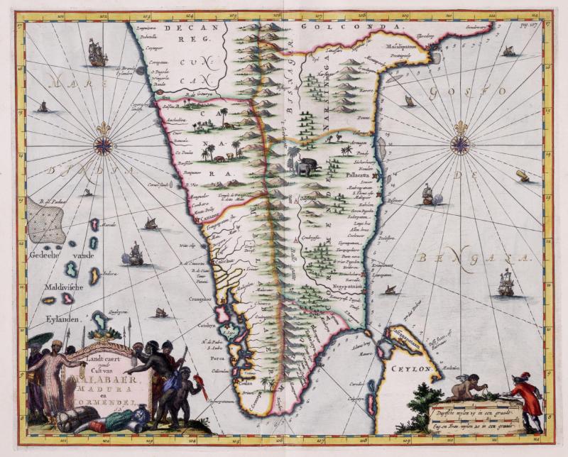 Kaart van Zuid-India uit de Atlas van der Hagen, Koninklijke Bibliotheek, Den Haag Deel 4.
