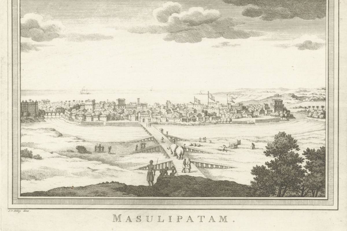 Gezicht op Machilipatnam (Jacob van der Schley, Rijksmuseum) Gezicht op Machilipatnam (Jacob van der Schley, Rijksmuseum)