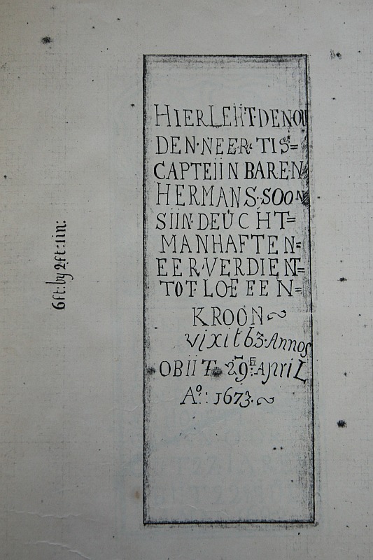 Transcript of the tombstone of Barend Hermanssoon.