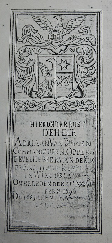 Tekening van de grafsteen voor Adriaan van Ommen.