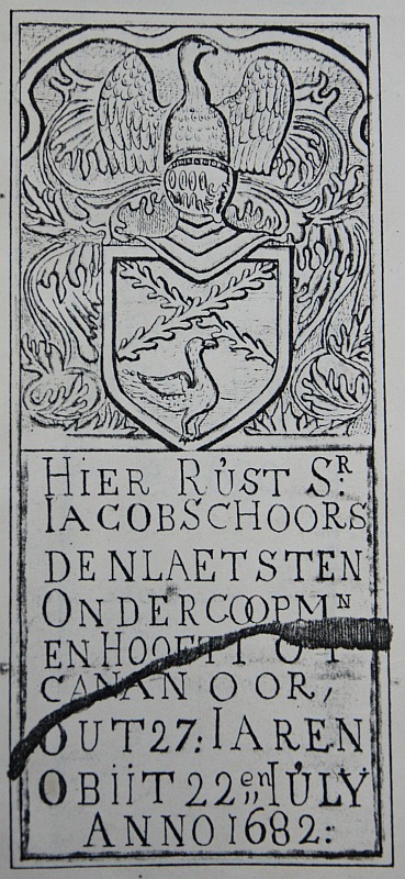 Drawing of the tombstone of Jacob Schoors