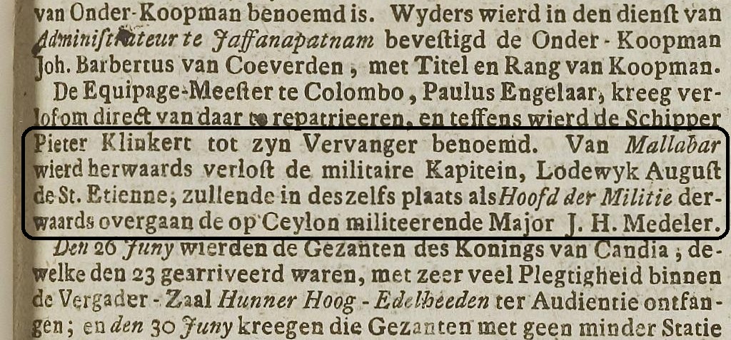 De benoeming van Medeler in de Leydse Courant 02 05 1768