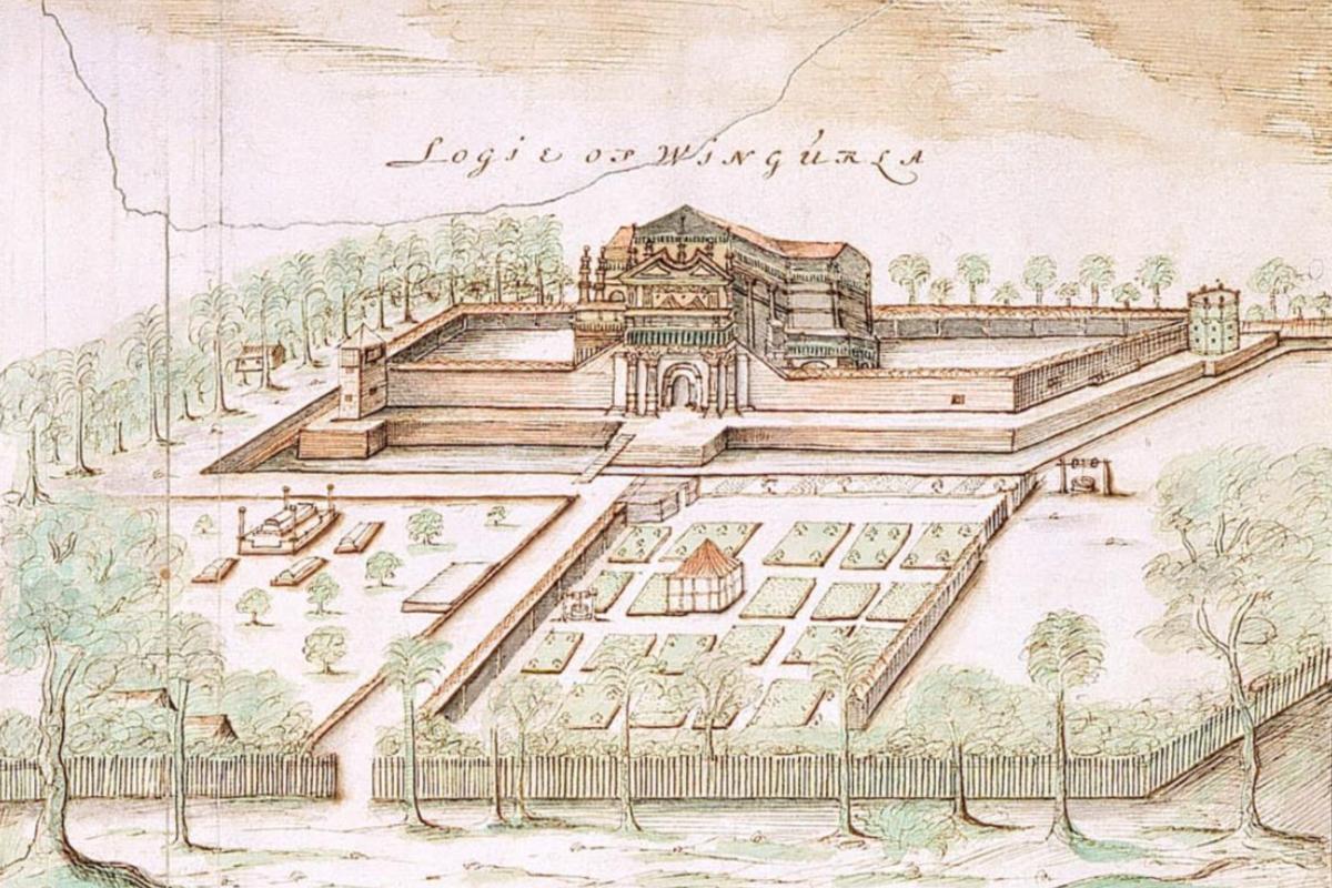 Afbeelding van de Logie op Wingurla, situated 1678 (NA).
