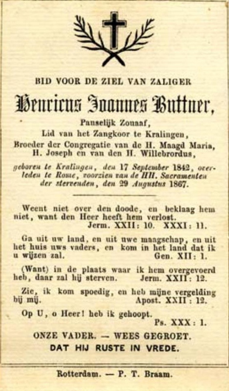 Prayer card for zouave Büttner who died of cholera in 1867 (thanks to Wim Knoops)