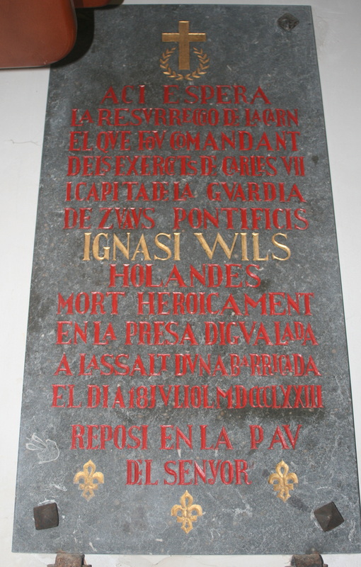 The memorial plaque for zouave Wils in the church of Igualda in Spain (courtesy of the Zouave Museum of Oudenbosch).