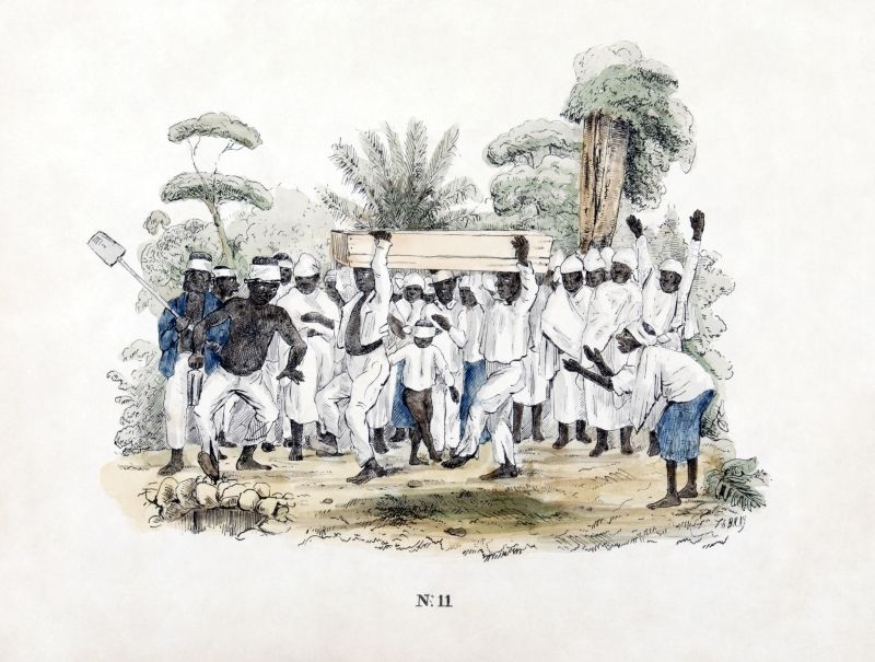 Begrafenis op een plantage, door Theodore Bray, 1850 (KIT)