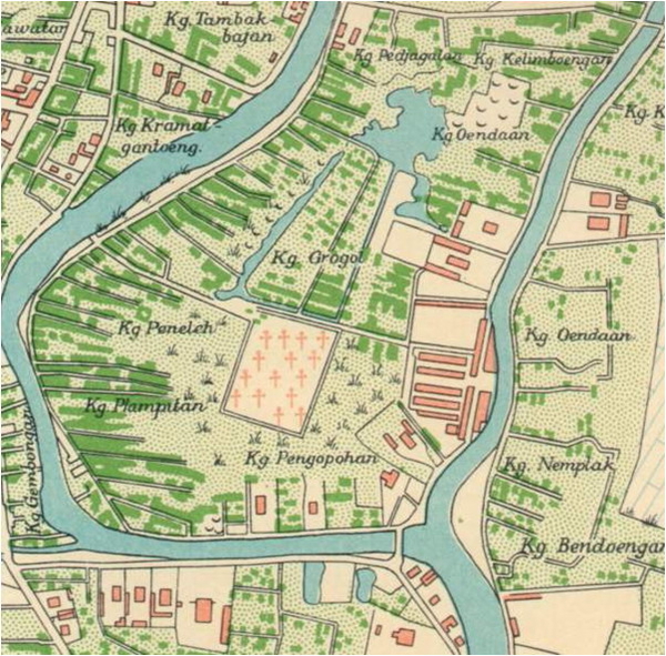 Peneleh op een plattegrond uit 1866